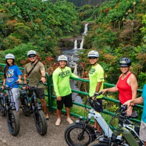 Group riding eBikes and swimming at Umauma Nature Park
