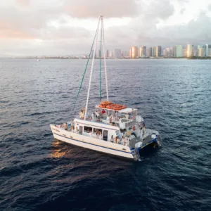 Sunset view from boat cruising along Waikiki shore