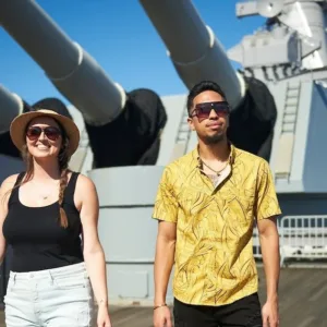 Historic Pearl Harbor site with tour visitors exploring