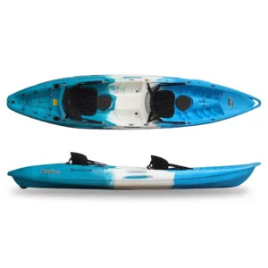 Two double kayaks floating on calm Kauai waters
