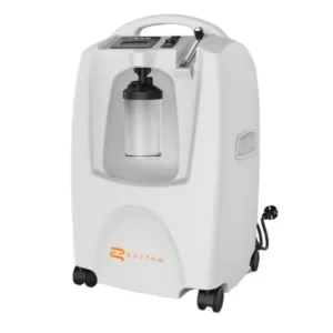 Portable oxygen concentrator device on a table