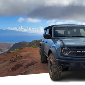 Lana'i Bronco off-road vehicle navigating rugged hiking trails