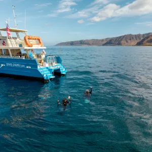Private charter boat cruising near Oahu coastline