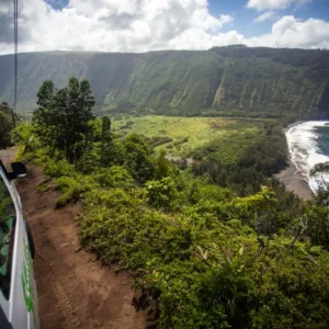 Tourist exploring island circle by vehicle