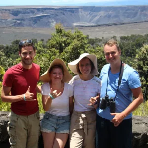 Hikers exploring volcanic terrain in national park