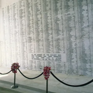 Tour group visiting Pearl Harbor historic site in Hawaii