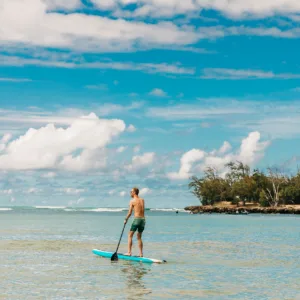 Paddleboard lesson taking place on calm Kailua Bay waters