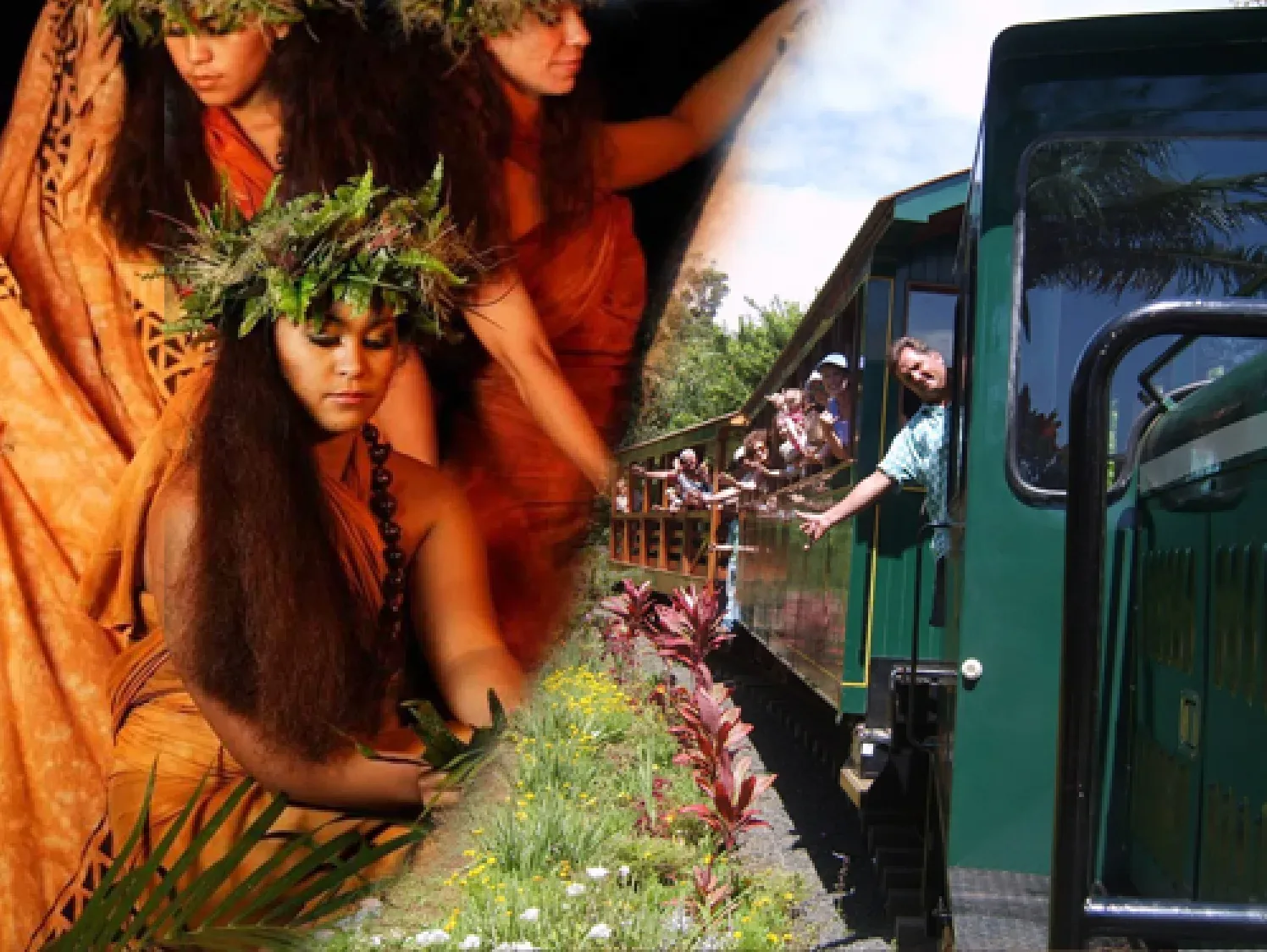 Gold luau package including scenic train ride on Kauai