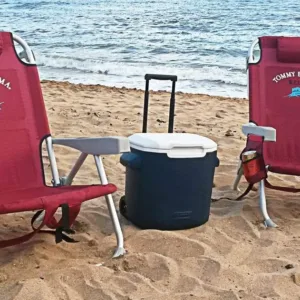 Single and double kayaks lined up on sandy beach