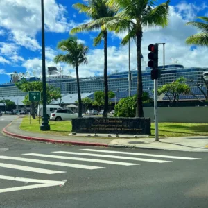 Van transporting passengers from airport to cruise terminal