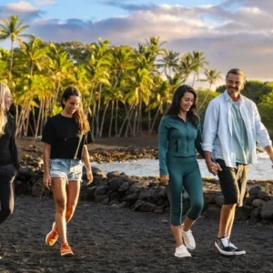Tour group admiring volcanic landscape views
