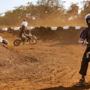 Electric dirt bike riding on one-acre track