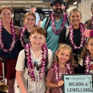 Group lei greeting at Lihue Airport