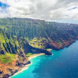 Zodiac boat near towering Na Pali cliffs