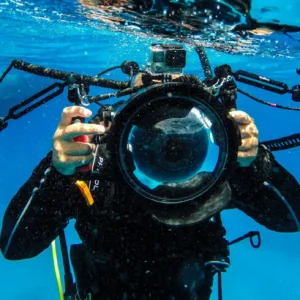 Photographer capturing vibrant marine life underwater scenery