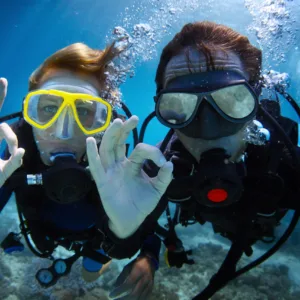 Scuba diving exploring wrecks and coral reefs