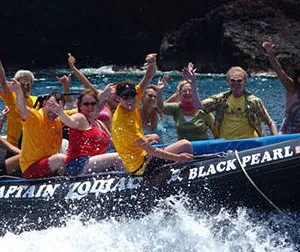Zodiac boat cruising along Kona Coast waters