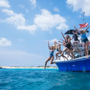 Small boat ready for private snorkeling trip