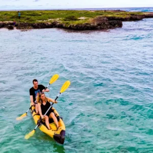 Kayaks lined up on Kailua Beach shore