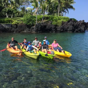 Kayaks ready for rental near Kealakekua Bay