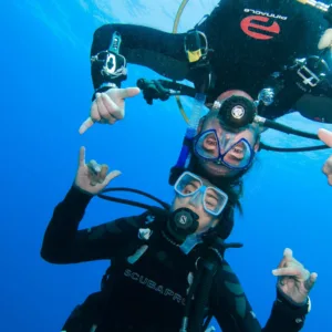 Scuba diver practicing skills in open ocean