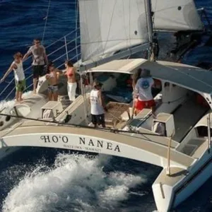 Spacious catamaran sailing along Oahu’s North Shore