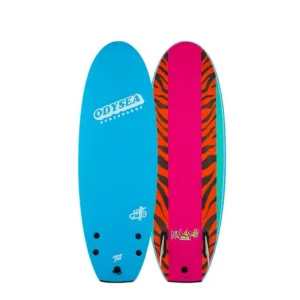 Compact 4 foot 10 inch soft-top shortboard on beach sand