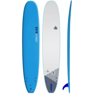 8ft soft-top longboard resting on sandy beach