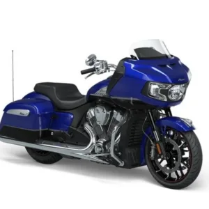 Indian Challenger motorcycle parked with wide backrest seat