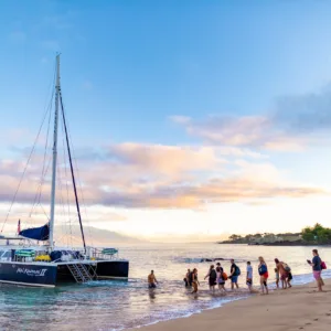 Sunrise view over Maui with snorkeling gear ready
