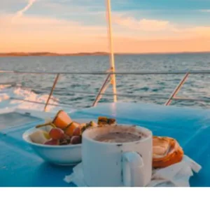 Morning coffee cruise boat with island views