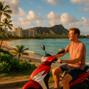 Scooter parked ready for cruising around Waikiki