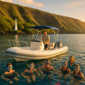 Private boat anchored near Captain Cook's Monument