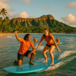 Surf instructor teaching private lessons in Waikiki