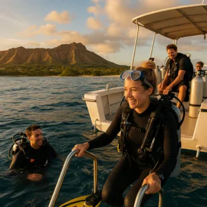 Scuba gear laid out before underwater tour