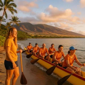 Paddle event participants launching canoes