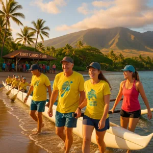 Participants gathering for paddle event brunch